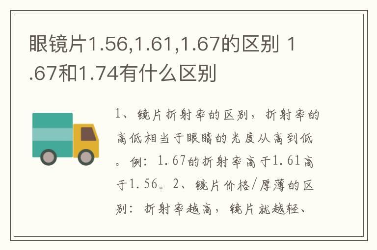 眼镜片1.56,1.61,1.67的区别 1.67和1.74有什么区别