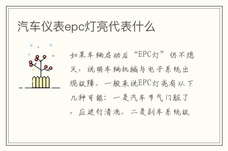 汽车仪表epc灯亮代表什么