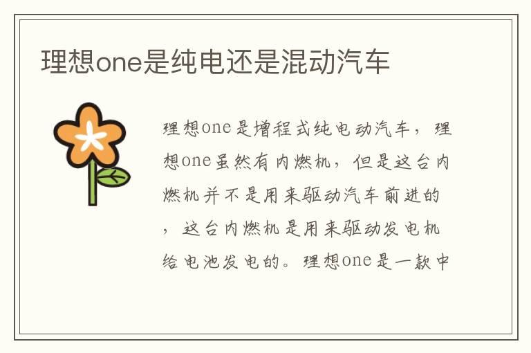 理想one是纯电还是混动汽车