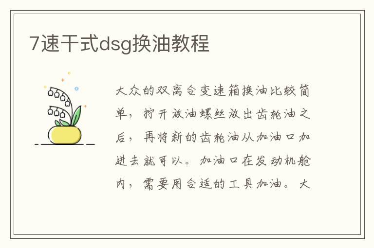 7速干式dsg换油教程