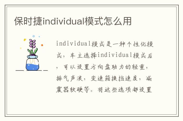 保时捷individual模式怎么用